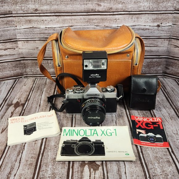 Minolta Other - Minolta XG-1 35mm Film Camera Auto Electroflash Leather Case Manuals Untested